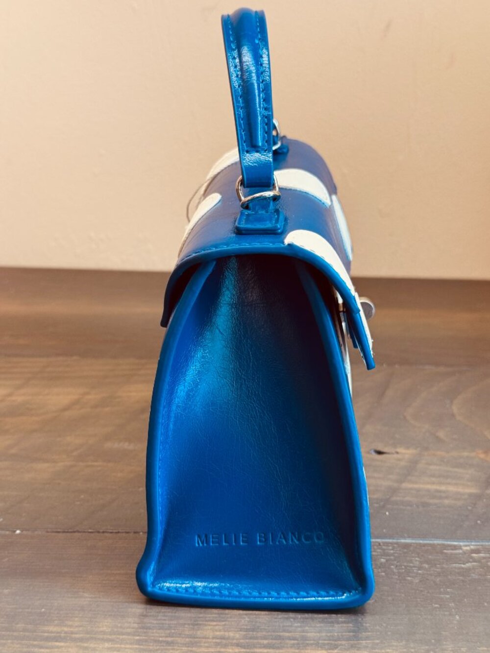 NWOT Melie Bianco Maisel Top-Handle Bag in Blue with White Dots - Picture 3 of 11
